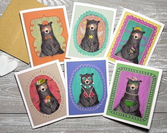 Bear Note Cards with Envelopes Blank Inside, Black Bear Notecards Set, Thank You Cards for Kids Stationery, Cute Stationery for Women