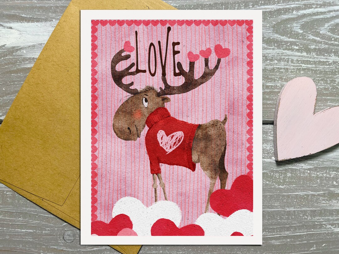 Woodland Moose Valentine Note Card Set, Valentines Cards for Kids ...