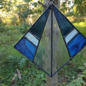 Art Deco Stained Glass Square - Blue