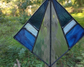 Art Deco Stained Glass Square - Blue