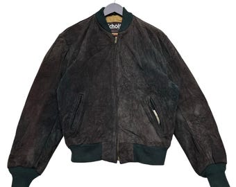 Vintage 80s Schott Leather Suede Zipper Jacket Size 40 (M) Brown