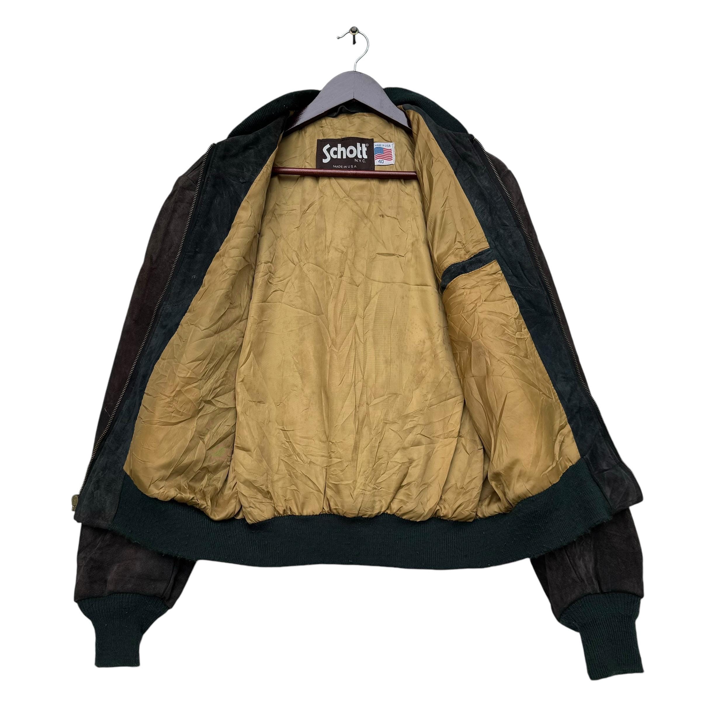 ジャケット・アウター 80s Schott suede leather bomber jkt Schott Suede Leather Bomber Jacket Blouson Size 42 Brown