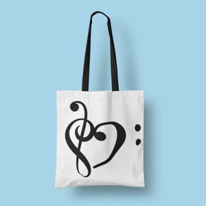 Musical Heart Tote Bag - Music Gift, Music Bag, Bass and Treble Clef Bag