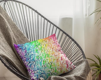 Musical Waterfall Throw Pillow - Music Gift, Rainbow Musical Notes