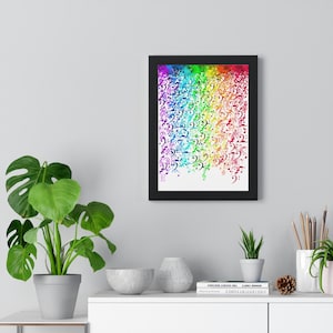Musical Waterfall Framed Vertical Poster - Music Gifts, Rainbow Musical Notes