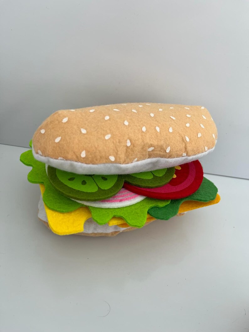 Filz Hot Dog Hamburger Toastbrot Lebensmittel Spielzeug für Spielküche Filz Burger selber belegen für Kinder Kaufladen Zubehör Bild 3