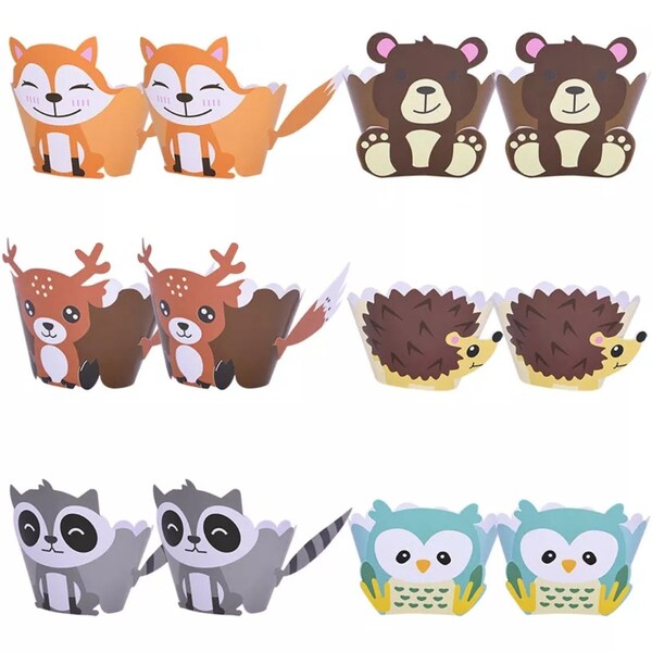 Wald Tiere 12 Pcs Muffinförmchen Cupcake-Backförmchen mit Aufstecker