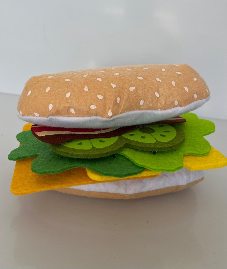 Filz Hot Dog Hamburger Toastbrot Lebensmittel Spielzeug für Spielküche Filz Burger selber belegen für Kinder Kaufladen Zubehör Bild 8