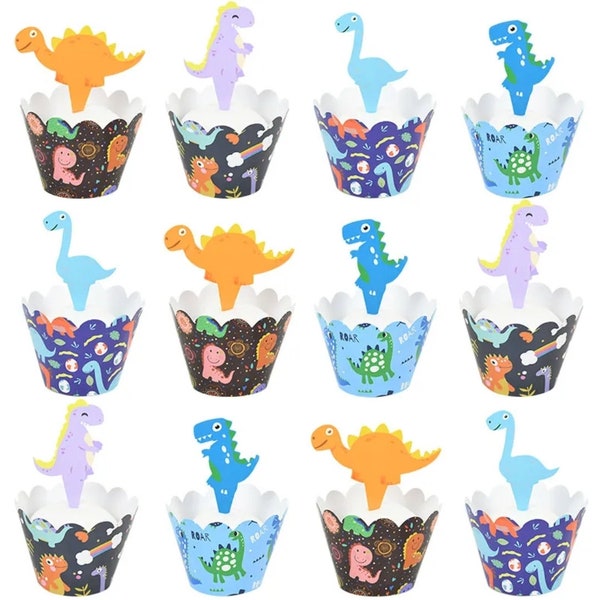 Dinosaurier  12 Pcs Muffinförmchen Cupcake- Keks Backförmchen mit Aufstecker