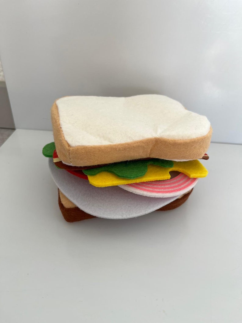 Filz Hot Dog Hamburger Toastbrot Lebensmittel Spielzeug für Spielküche Filz Burger selber belegen für Kinder Kaufladen Zubehör Bild 4
