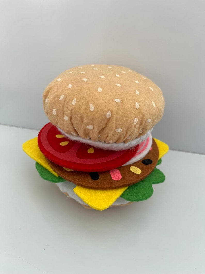 Filz Hot Dog Hamburger Toastbrot Lebensmittel Spielzeug für Spielküche Filz Burger selber belegen für Kinder Kaufladen Zubehör Bild 2