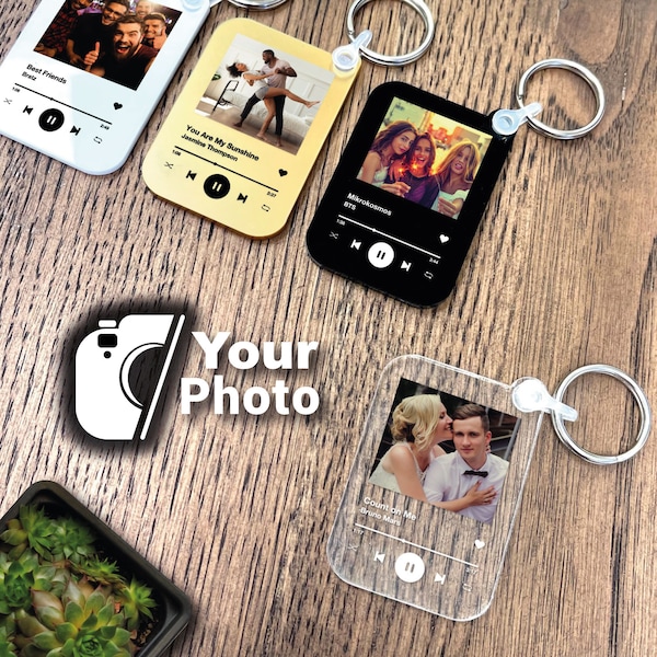 Music Keychain Personalised Photo, Custom Keyring, Any Song, Any Picture, Wedding Gift, Keepsake, Photo Gift, Any Message