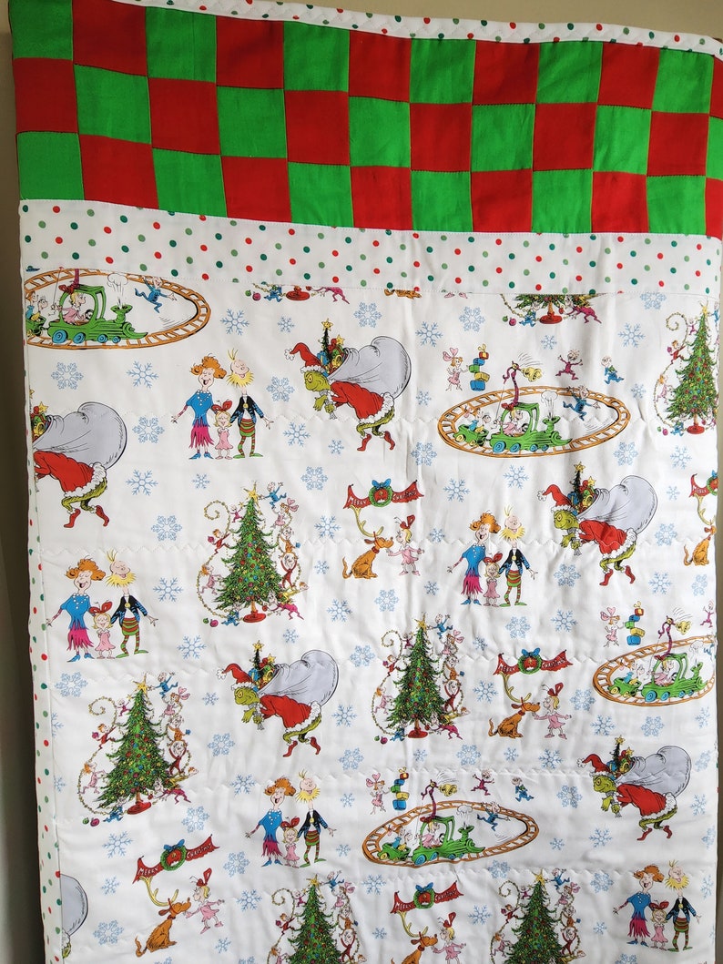 Handmade Grinch Quilt Crib Quilt or Toddler Blanket Grinch Bedding