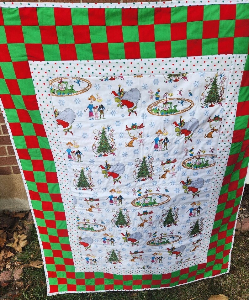 Handmade Grinch Quilt Crib Quilt or Toddler Blanket Grinch Bedding