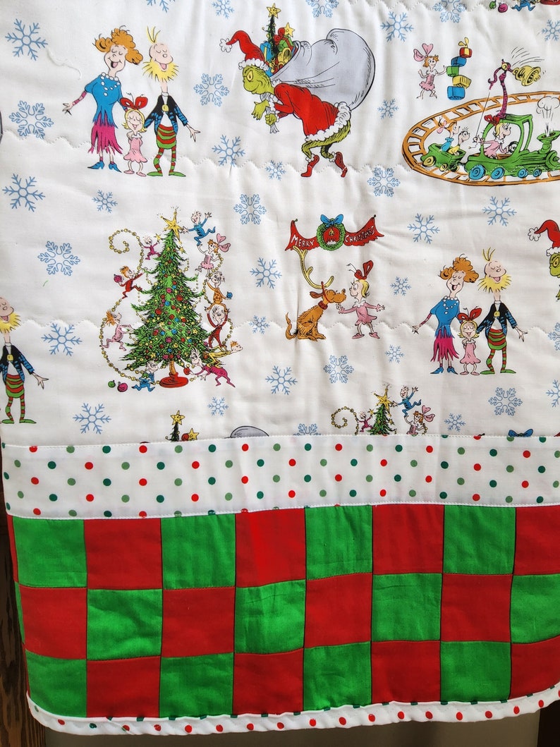 Handmade Grinch Quilt Crib Quilt or Toddler Blanket Grinch Bedding
