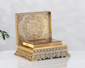 Coffret coran doré, coffret coran de luxe, cadeau musulman, accessoire de décoration intérieure, cadeau de mariage islamique, cadeau coran pour la maison, cadeau islamique, ramadan