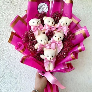 Teddy Bear Flowers, Plush Teddy Bear Flower Bouquet, Love Teddy Bear Flower Bouquet Pink