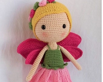 Hada de ganchillo, Hada Amigurumi, Hada bonita, Hada hecha a mano, Juguete de hadas, Muñeca de hadas, Niña mariposa, Muñeca Amigurumi de alas de hadas