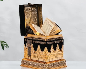 Réplique de la kaaba avec coran, boîte-cadeau islamique, décoration de la maison musulmane, coffret cadeau kaaba design coran, bibelot islamique