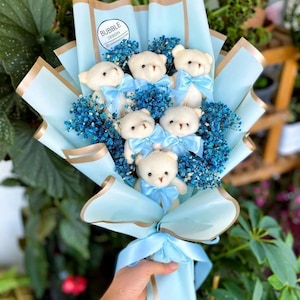Teddy Bear Flowers, Plush Teddy Bear Flower Bouquet, Love Teddy Bear Flower Bouquet Blue