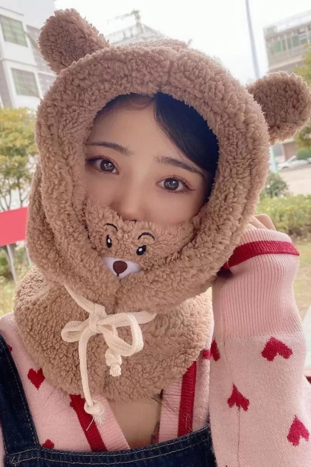 Plush Teddy Bear Balaclava Beanie With Neck Collar, Hooded Balaclava