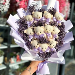 Teddy Bear Flowers, Plush Teddy Bear Flower Bouquet, Love Teddy Bear Flower Bouquet White