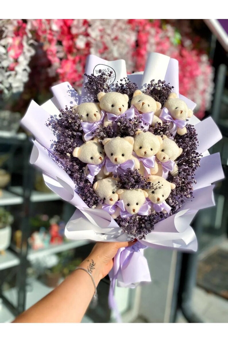 Teddy Bear Flowers, Plush Teddy Bear Flower Bouquet, Love Teddy Bear Flower Bouquet White