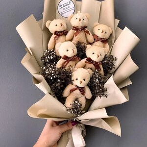 Teddy Bear Flowers, Plush Teddy Bear Flower Bouquet, Love Teddy Bear Flower Bouquet Beige
