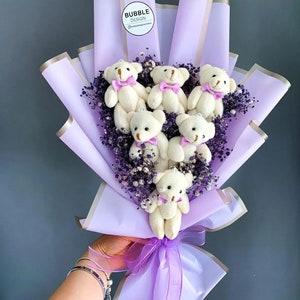 Teddy Bear Flowers, Plush Teddy Bear Flower Bouquet, Love Teddy Bear Flower Bouquet Purple