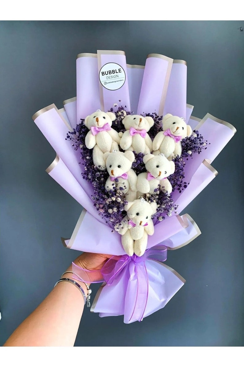 Teddy Bear Flowers, Plush Teddy Bear Flower Bouquet, Love Teddy Bear Flower Bouquet Purple