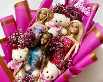 Barbie Bouquet, Barbie Gifts, Barbie Flower, Barbie Movie, Teddy Bear Flowers, Pink Candy Heart bouquet