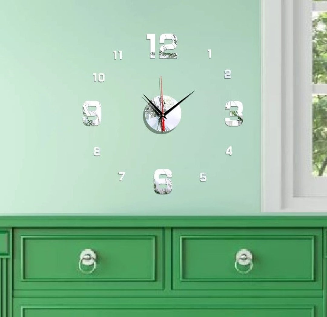 Numbers Silver Mirror Reflective Wall Clock Stickers Etsy