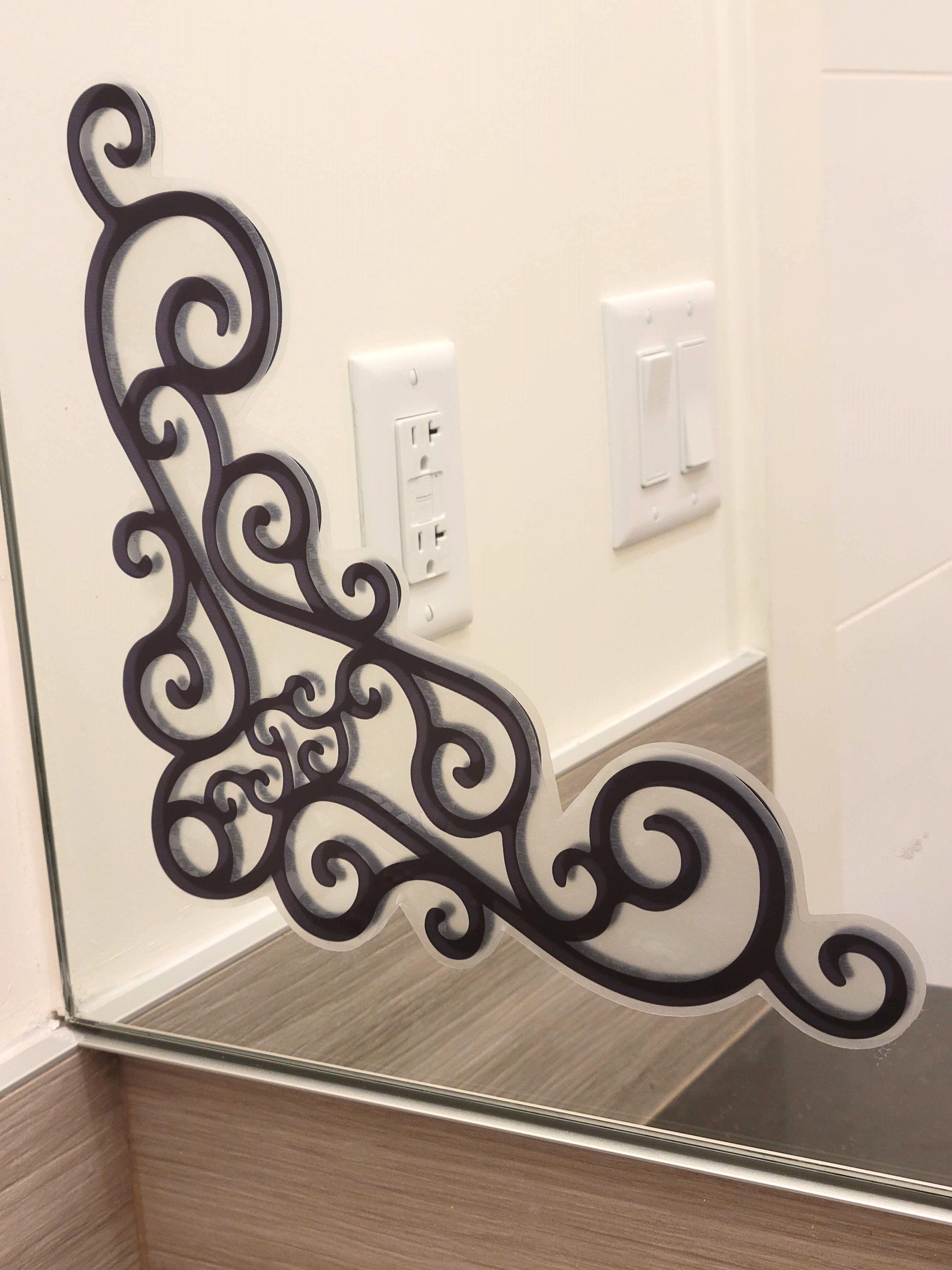 Corner Decoration Art Work on Mirror Glass Wall Cabinet Door Decal ...