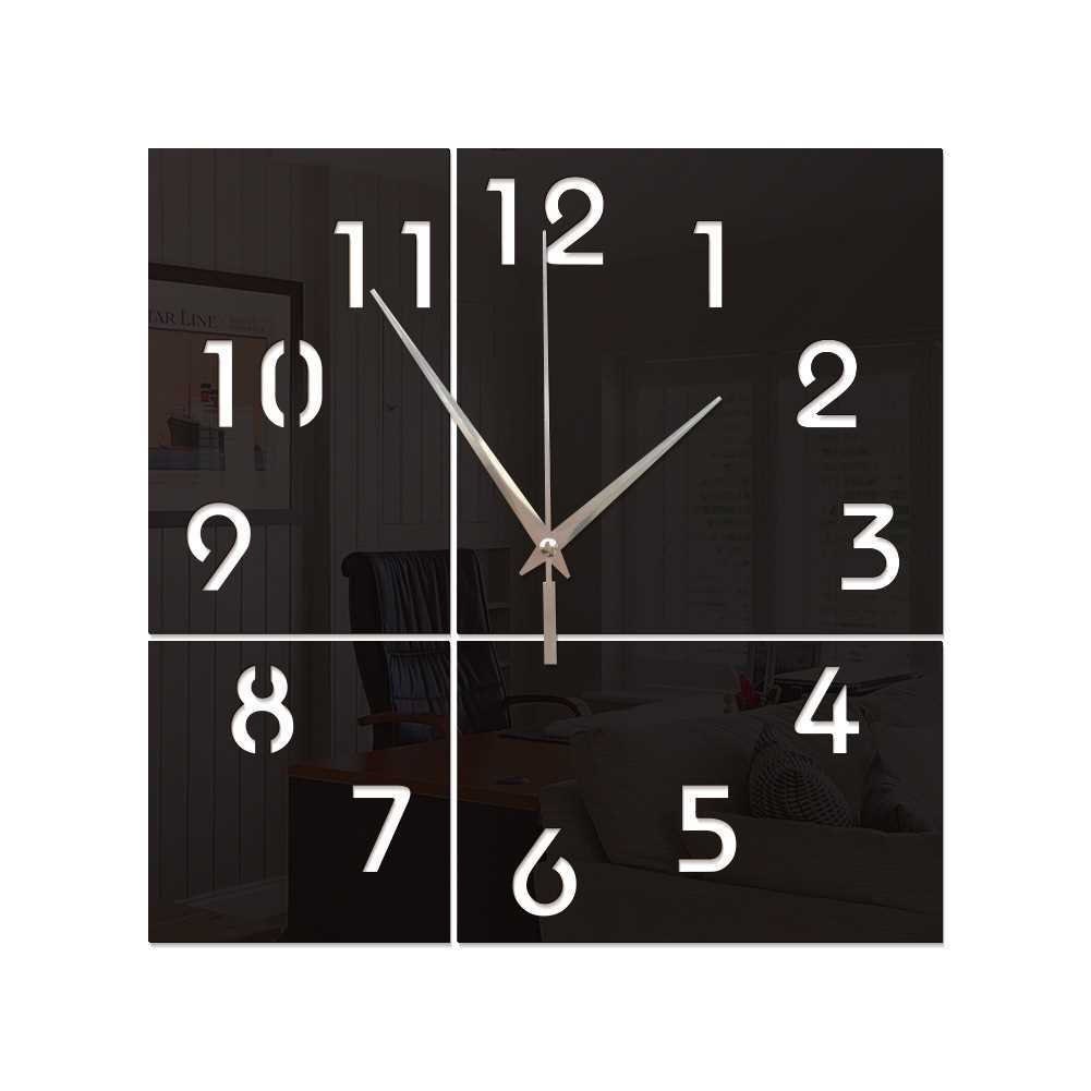 Square Black Mirror Reflective Wall Clock Stickers Etsy