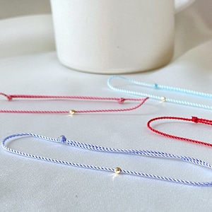 14k Gold Bead Red Silk Cord Bracelet - Minimalist String of Fate