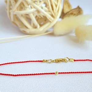 14k Gold Bead Red Silk Cord Bracelet: Minimalist Jewelry