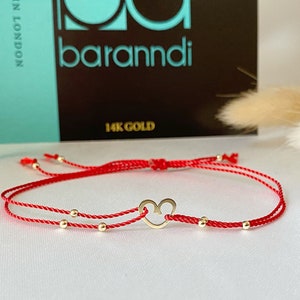 Gold heart 14k solid gold - macrame closure silk cord red string bracelet - waterproof - for her - birthday gift