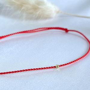 14k gold diamond cut red string bracelet - silk cord wish bracelet -pure gold - silk string bracelet - protection piece - friendship armband