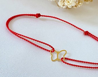 14k solid gold butterfly - silk cord red string bracelet - waterproof silk string - butterfly gift - birthday gift