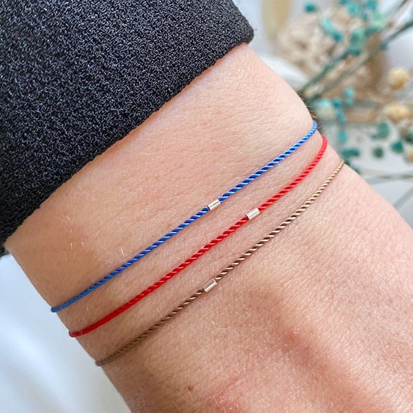 Dainty silver tube red string bracelet - silk cord red string bracelet - gift idea for man woman child - waterproof cord - evil eye