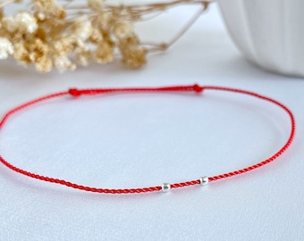 Red string of fate - Sterling silver bead bracelet - red Kabbalah bracelet - for man for woman gift - silk bracelet - Good luck - evil eye