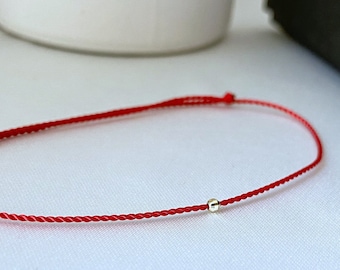 Bracciale in filo rosso con taglio a diamante in oro 14k - malocchio - cavo di seta kabbalah - filo del destino - gioielli in oro massiccio - regalo impermeabile