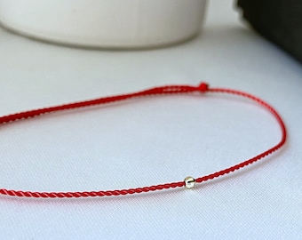 14k gold diamond cut red string bracelet - evil eye -  silk cord kabbalah - string of fate - solid gold jewelry - waterproof gift