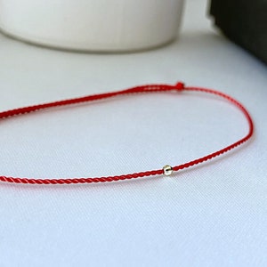 14k gold diamond cut red string bracelet - evil eye -  silk cord kabbalah - string of fate - solid gold jewelry - waterproof gift