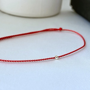 14k gouden diamantgeslepen rode snaararmband - boze oog - zijden koord kabbala - string of lot - massief gouden sieraden - waterdicht cadeau