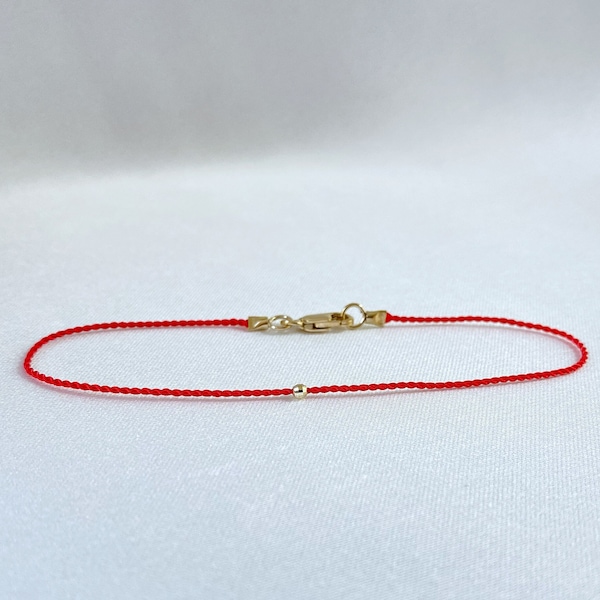 14k gold diamond cut red string bracelet - silk cord red string bracelet - solid gold jewellery - lobster clasp