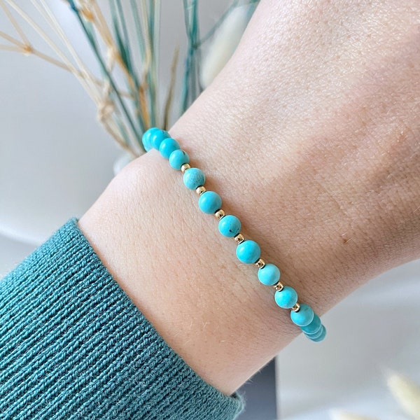 Turquoise bracelet - lucky seven beads - 14k gold beads - mineral stones jewellery