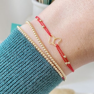 Gold butterfly 14k solid gold - macrame closure silk cord red string bracelet - waterproof - for him her - birthday gift