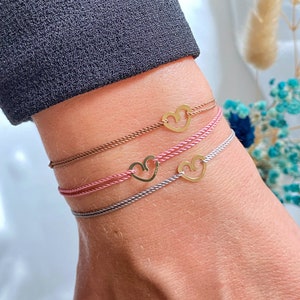 14k Solid gold heart - silk cord red string bracelet - birthday gold jewelry - waterproof silk string bracelet, love bracelet