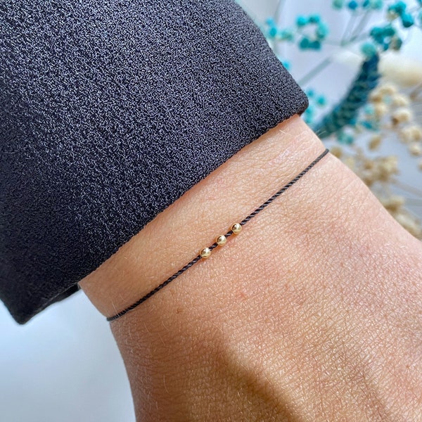 Pour hommes femmes bracelet - 14k or perle cordon de soie bracelet rouge - bijoux en or massif - pour lui mari couple cadeau